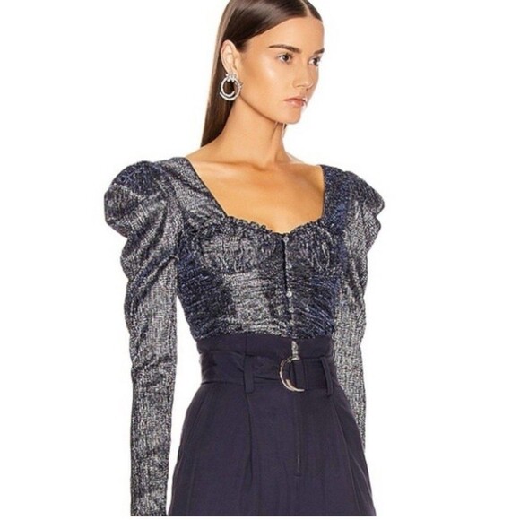 Jonathan Simkhai Tops - New Jonathan Simkhai Women's Metallic Size 4 Wrap Crop Top Long Sleeves Midnight
